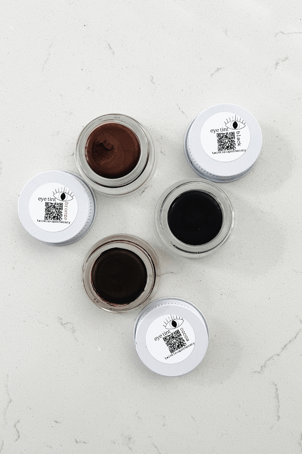 twinkle apothecary eye tint natural vegan mascara, eye liner, brow color, in reusable glass jar