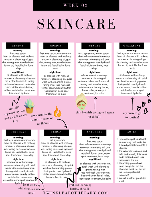 weekly skincare schedule twinkle apothecary 