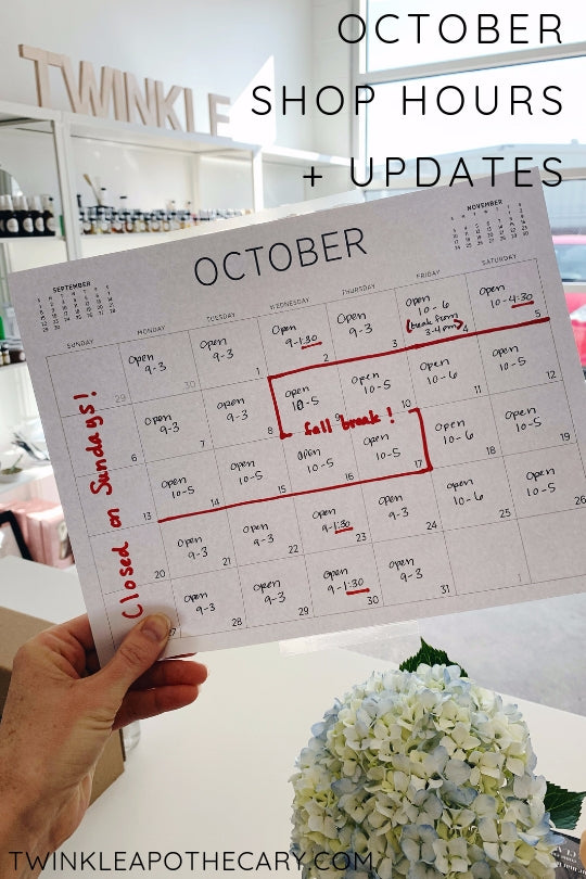 October hours twinkle apothecary