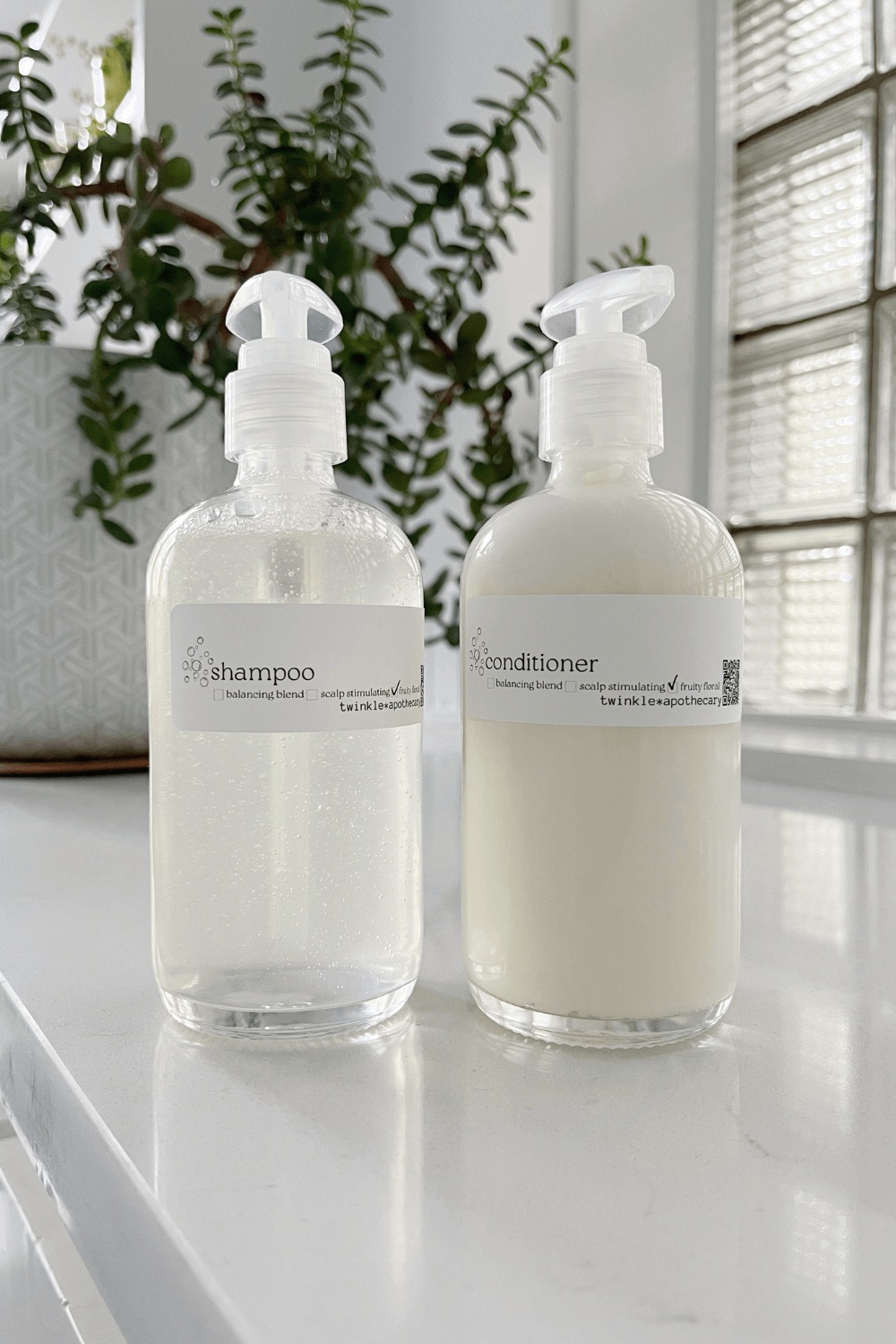 twinkle apothecary natural shampoo and conditioner in 8oz glass bottles 