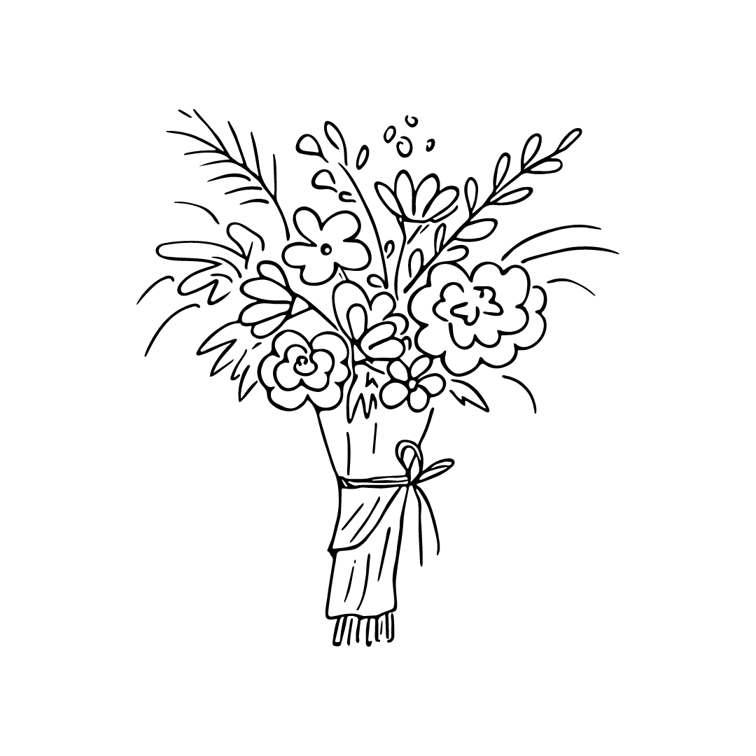 black and white line drawing of a bouquet for twinkle apothecary build your own scent listing