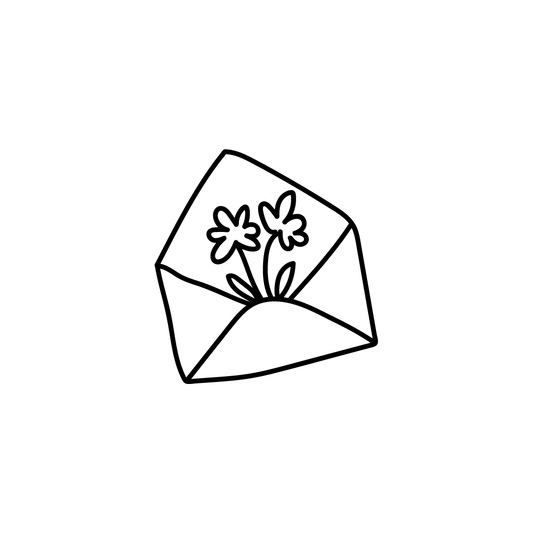 drawing of an envelope with flowers for twinkle apothecary beauty subscription box 