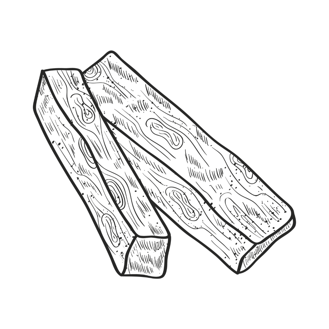 black and white drawing of wood for twinkle apothecary sandalwood single note perfume 