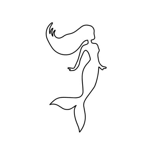 black and white line drawing of a mermaid for twinkle apothecary wave spray product listing 